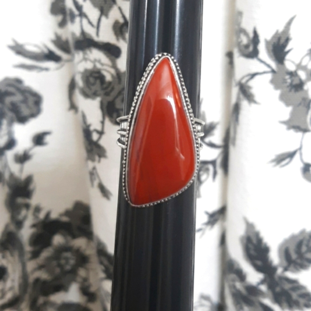 New Oversized Red Jasper 925 Silver Ring.